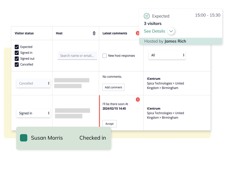 Visits table and check in